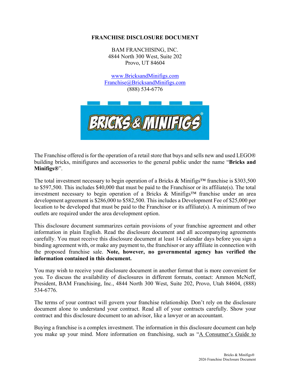 First page preview of Bricks and Minifigs 2026 FDD
