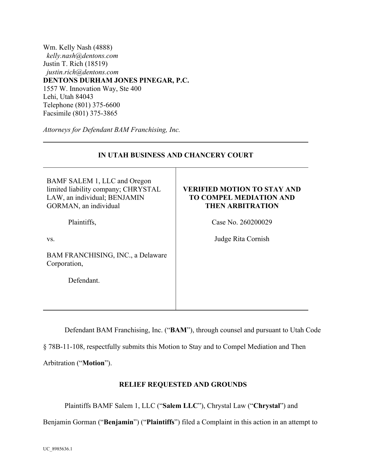 First page preview of Motion to stay and compel mediation / arbitration