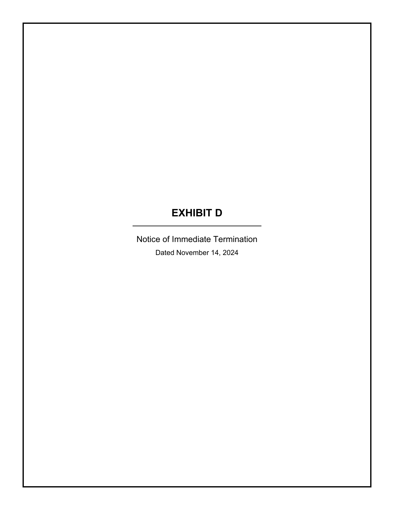 First page preview of Exhibit D - Immediate termination letter