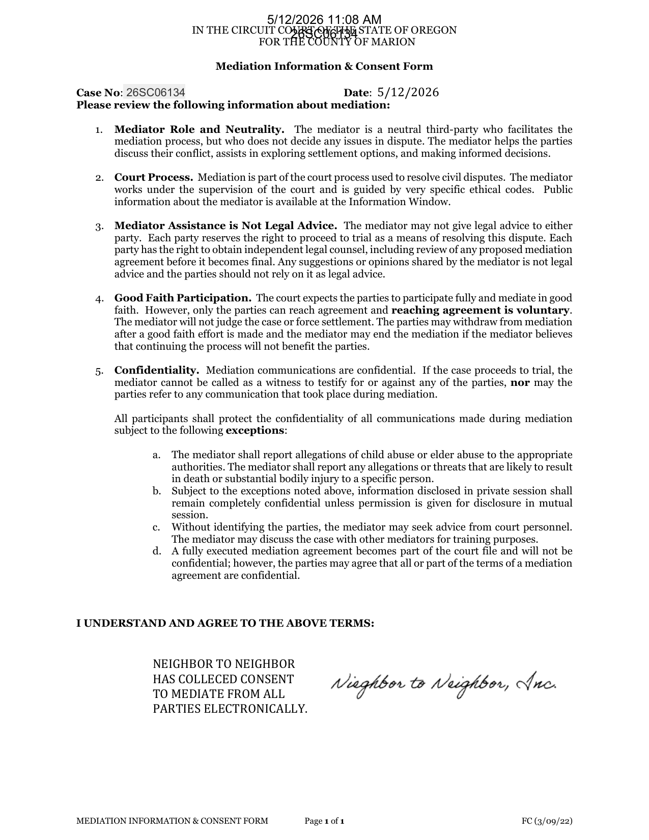 First page preview of 26SC06134 Schneider v. Joshua Johnson - Consent - CN